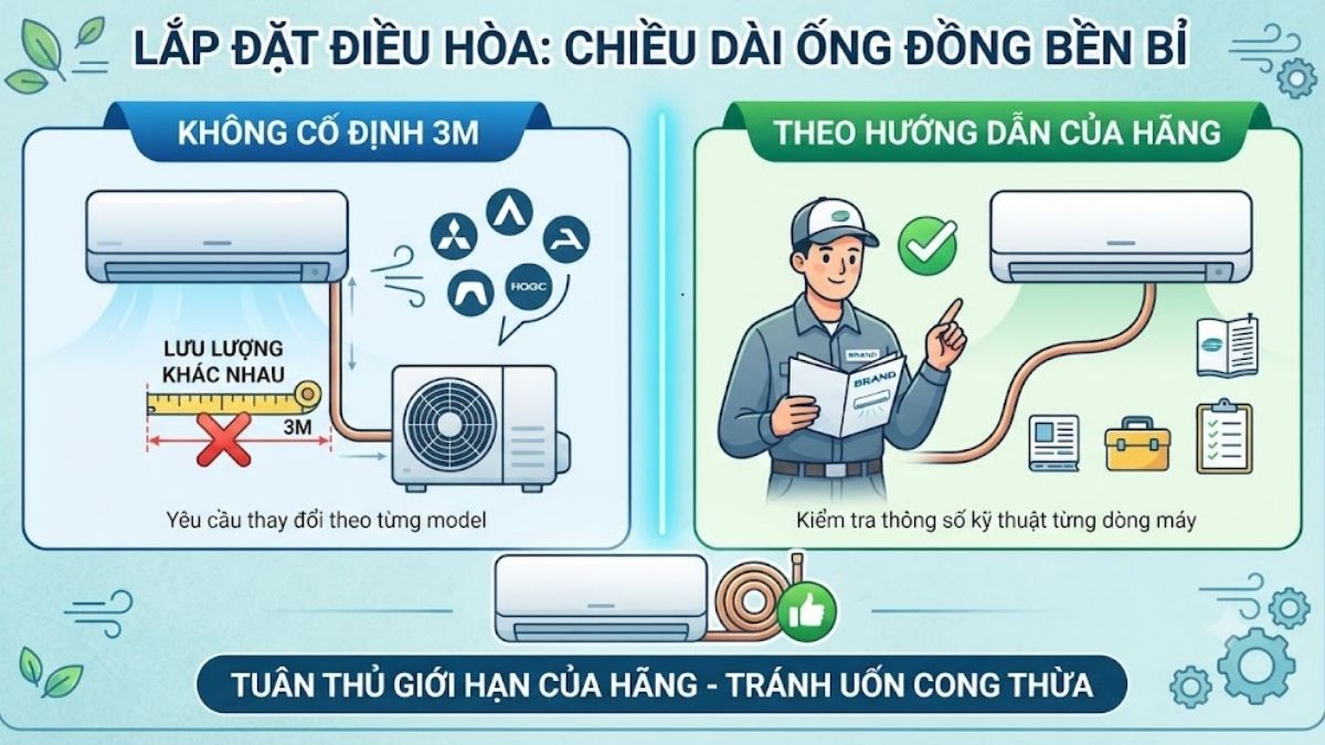 Chiều dài tối thiểu ống đồng máy lạnh để máy bền bỉ