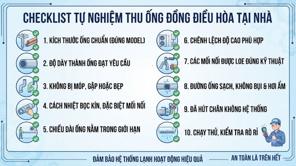 Checklist tự nghiệm thu ống đồng điều hòa tại nhà