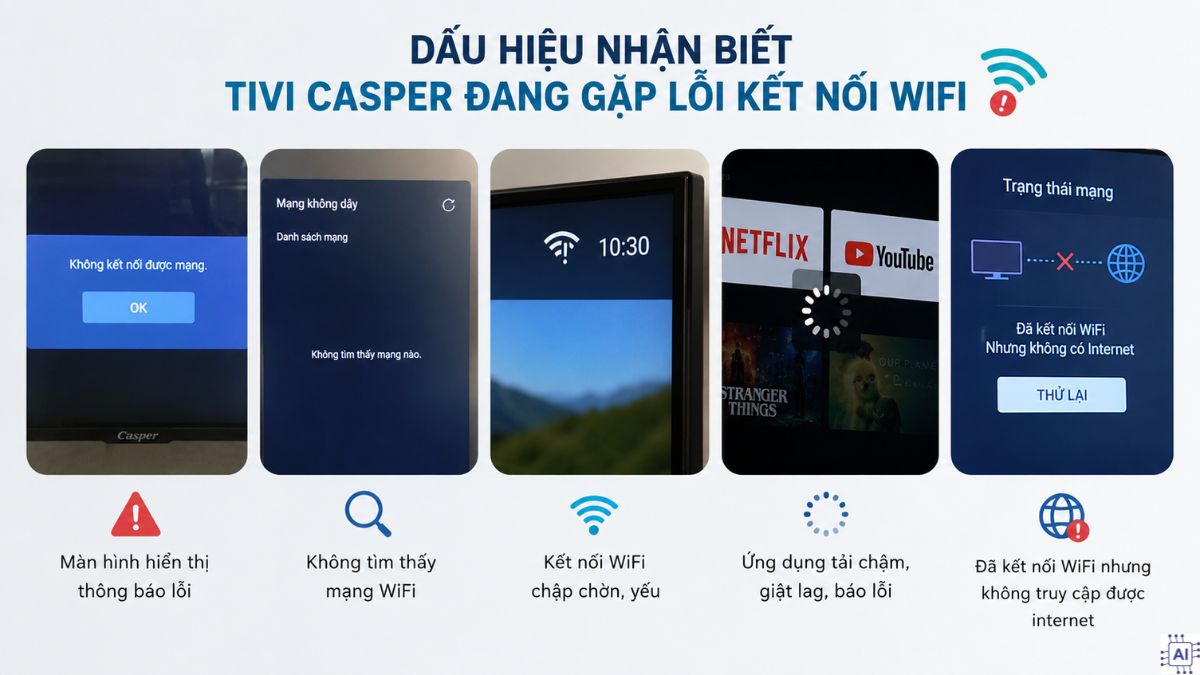 Dấu hiệu nhận biết tivi Casper đang gặp lỗi kết nối WiFi
