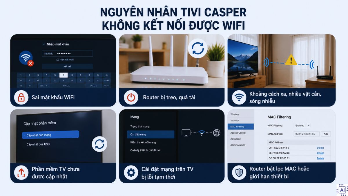 Nguyên nhân khiến tivi Casper không kết nối được WiFi