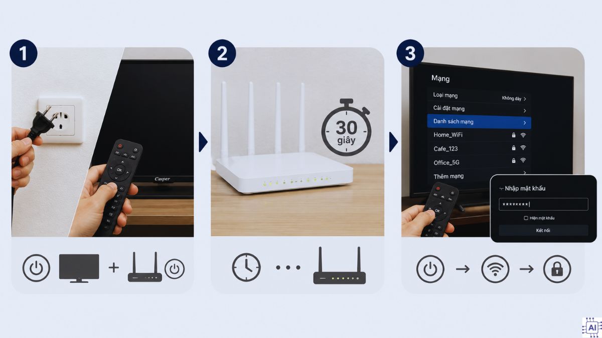Khởi động lại modem và tivi Casper
