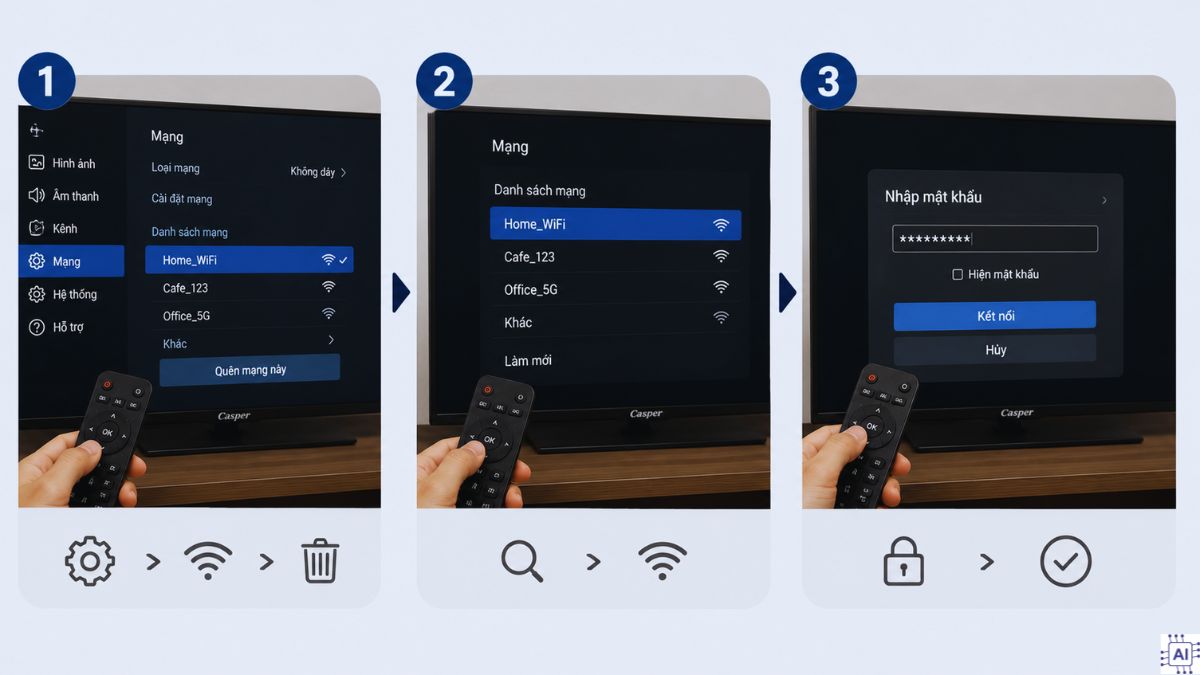 Quên mạng WiFi và kết nối lại bước 1