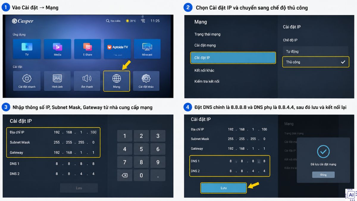 Kiểm tra và cài đặt lại địa chỉ IP bước 1