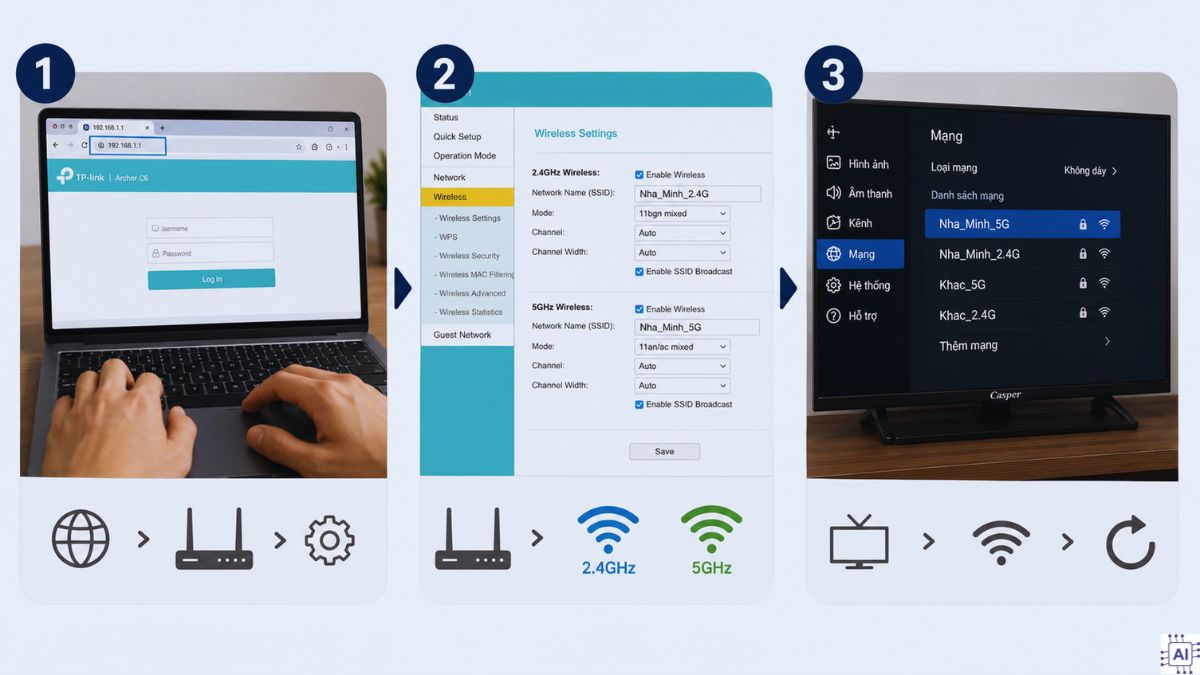 Chuyển sang băng tần WiFi phù hợp bước 1