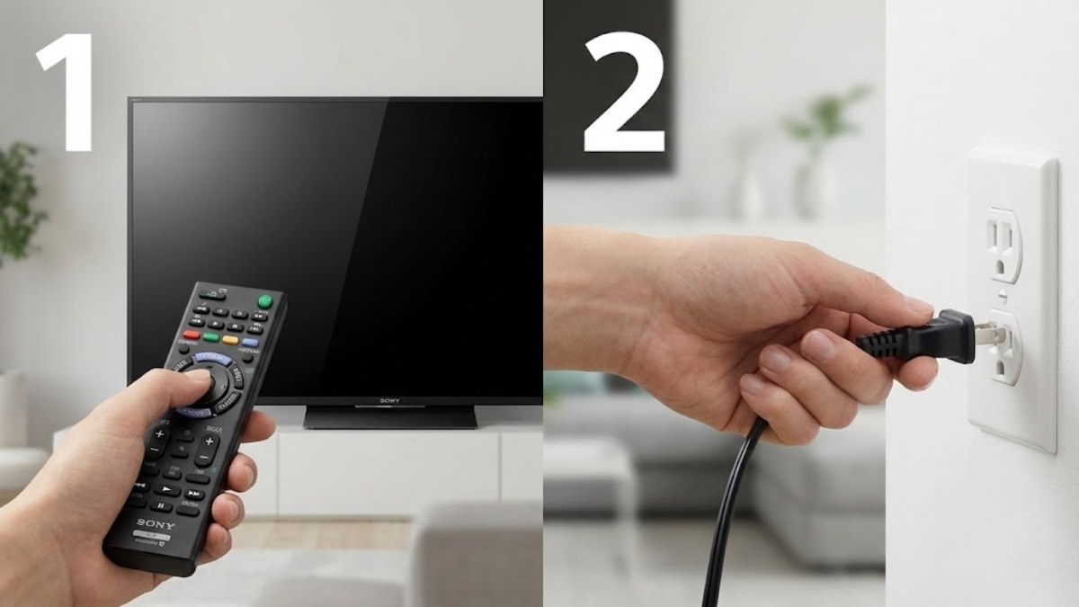 Ngắt nguồn điện tivi Sony tạm thời để khắc phục tình trạng tivi Sony bị nháy màn hình bước 1