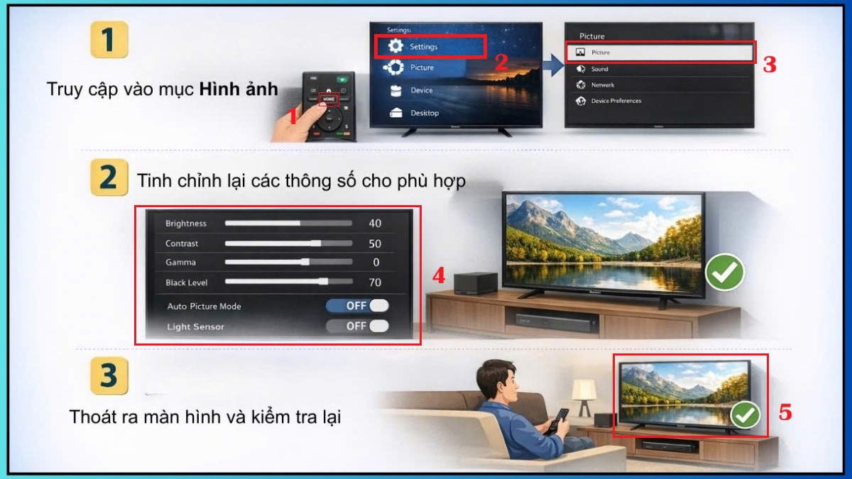 Điều chỉnh cài đặt hình ảnh trên tivi Sony bước 1
