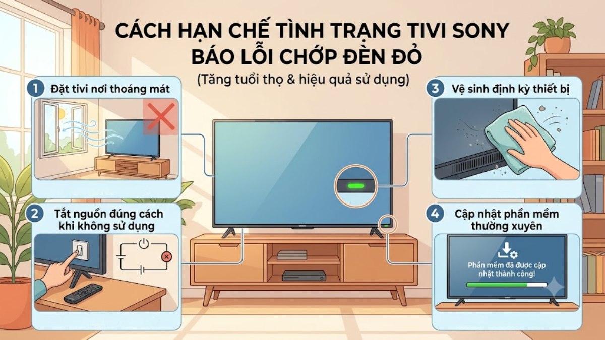 Cách hạn chế tình trạng tivi Sony báo lỗi chớp đèn đỏ