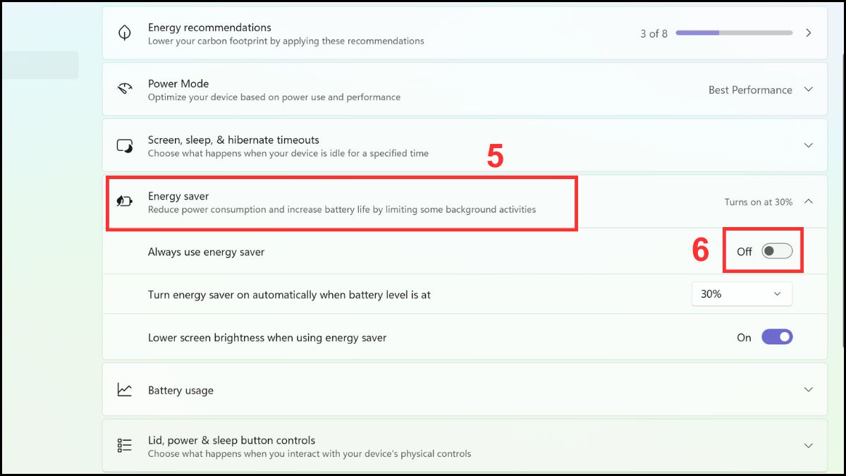 Tắt chế độ tiết kiệm pin của laptop bước 3