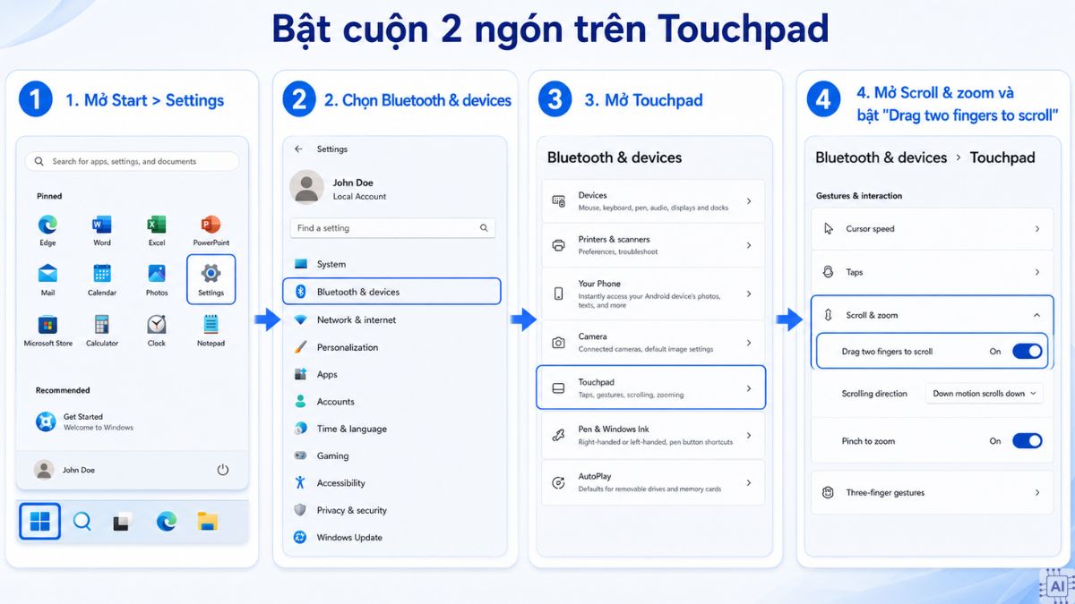 Touchpad không cuộn được