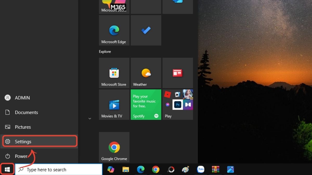 Bật tắt trong Windows Settings bước 1