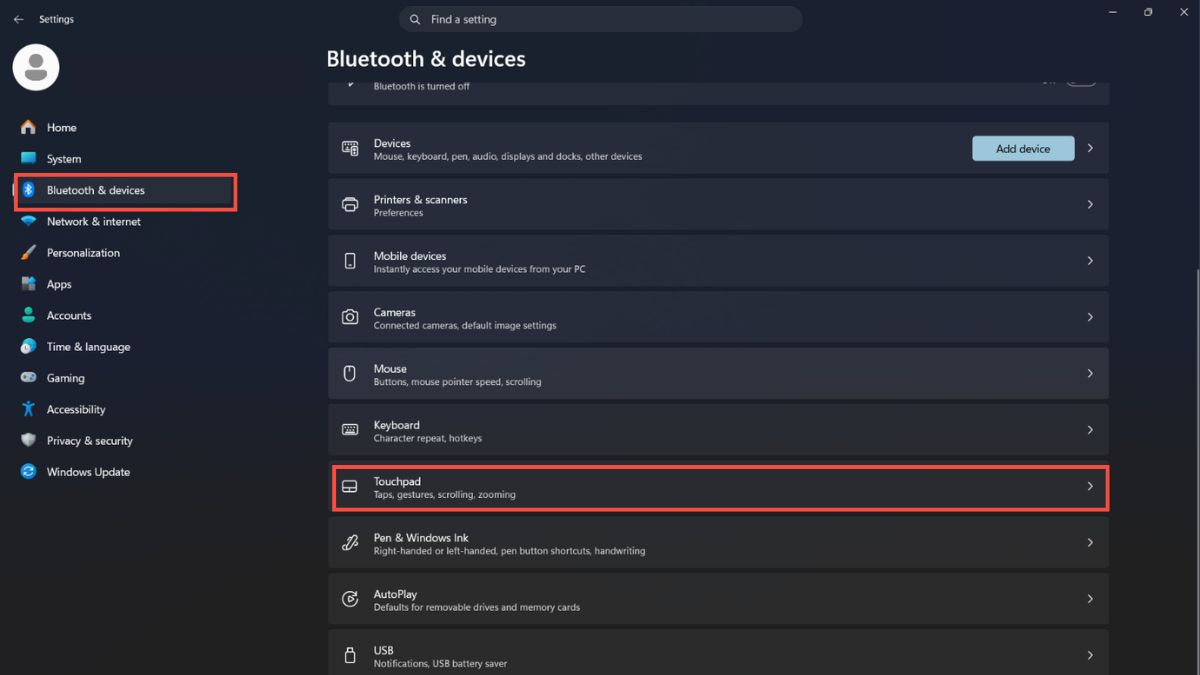 Bật tắt trong Windows Settings bước 2