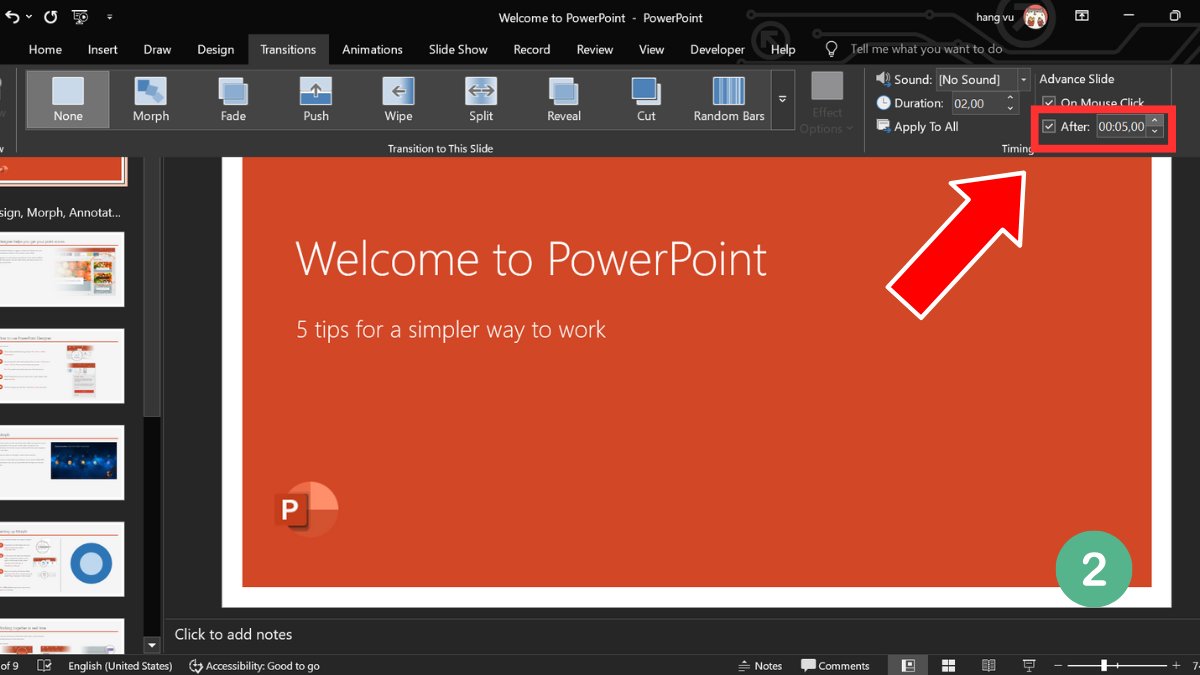 Cách trình chiếu PowerPoint tự chạy bước 2 (Hình minh họa)