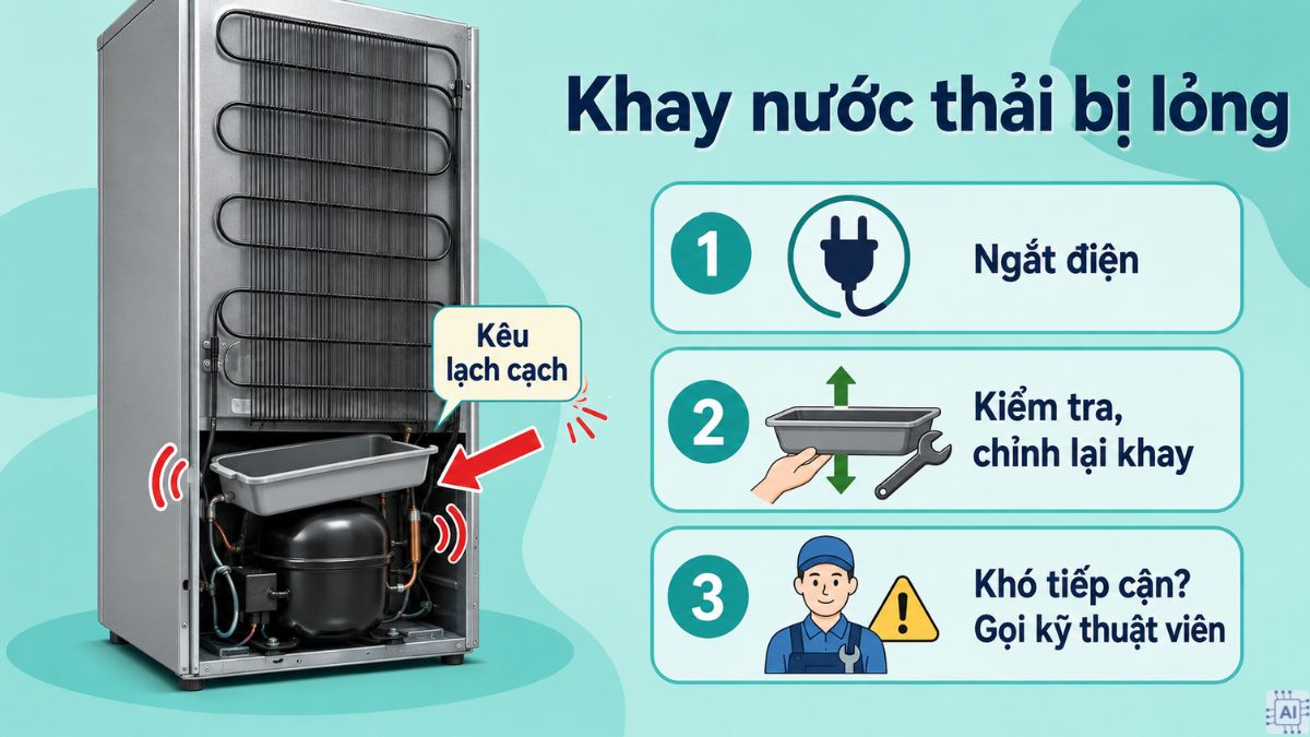 Chảo đựng nước thải phía sau bị lỏng