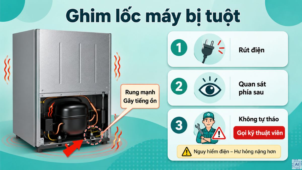 Ghim lốc máy hoặc vỏ tủ lạnh bị tuột