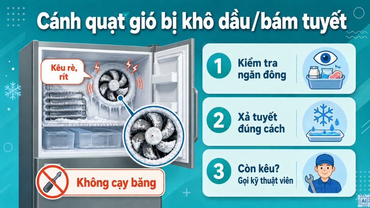 Cánh quạt gió bị khô dầu hoặc bám tuyết