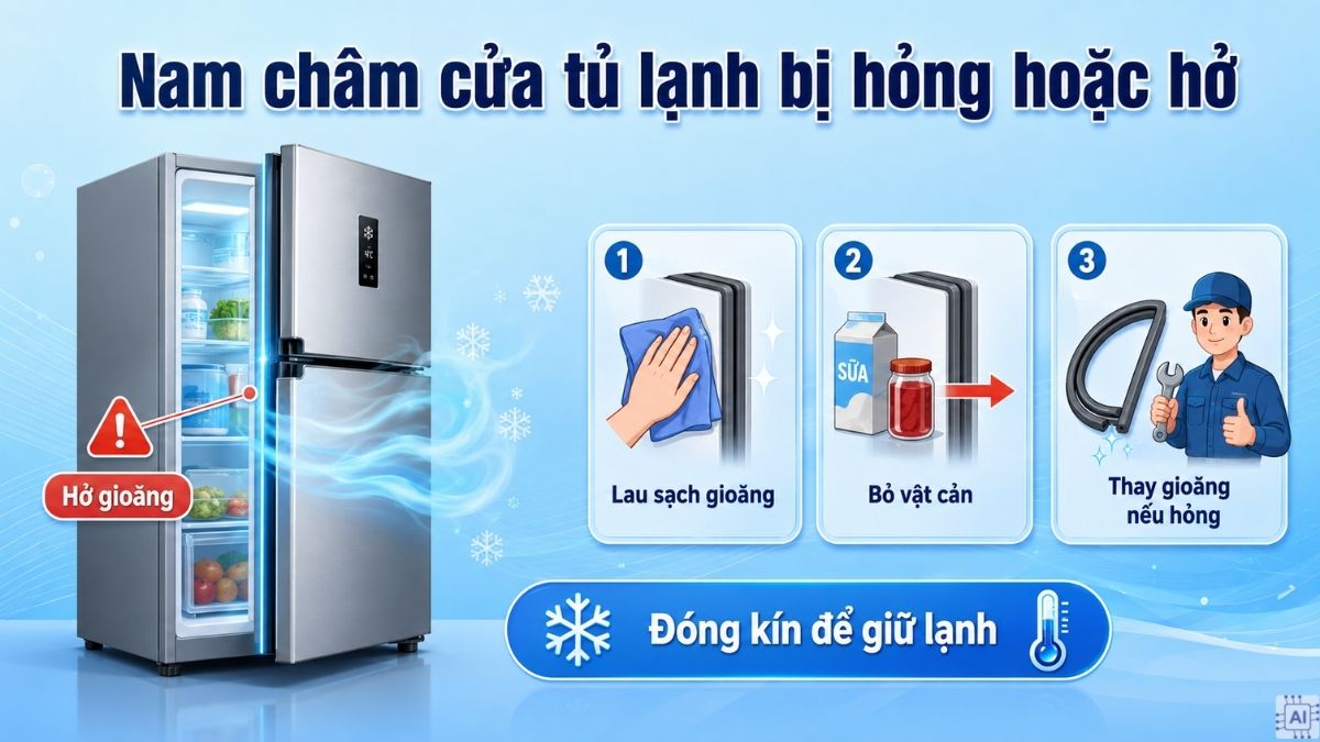 Gioăng cửa tủ lạnh bị hở, bẩn hoặc hư hỏng