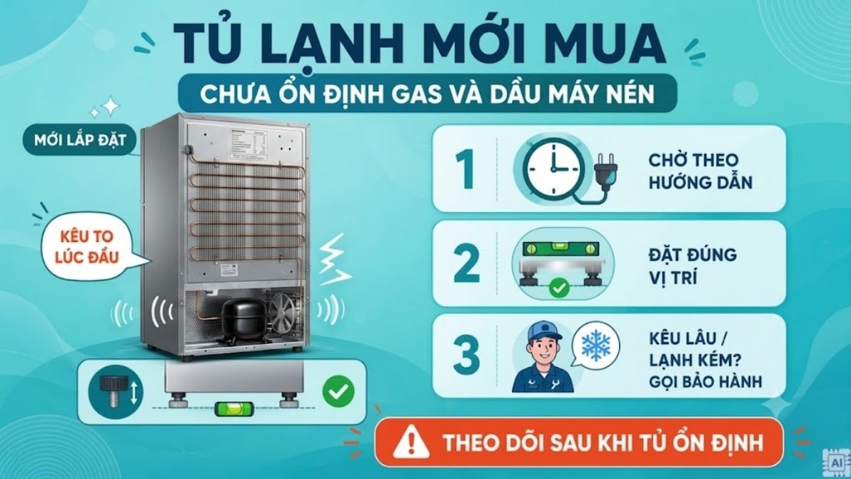 Tủ lạnh mới đang trong giai đoạn làm lạnh ban đầu