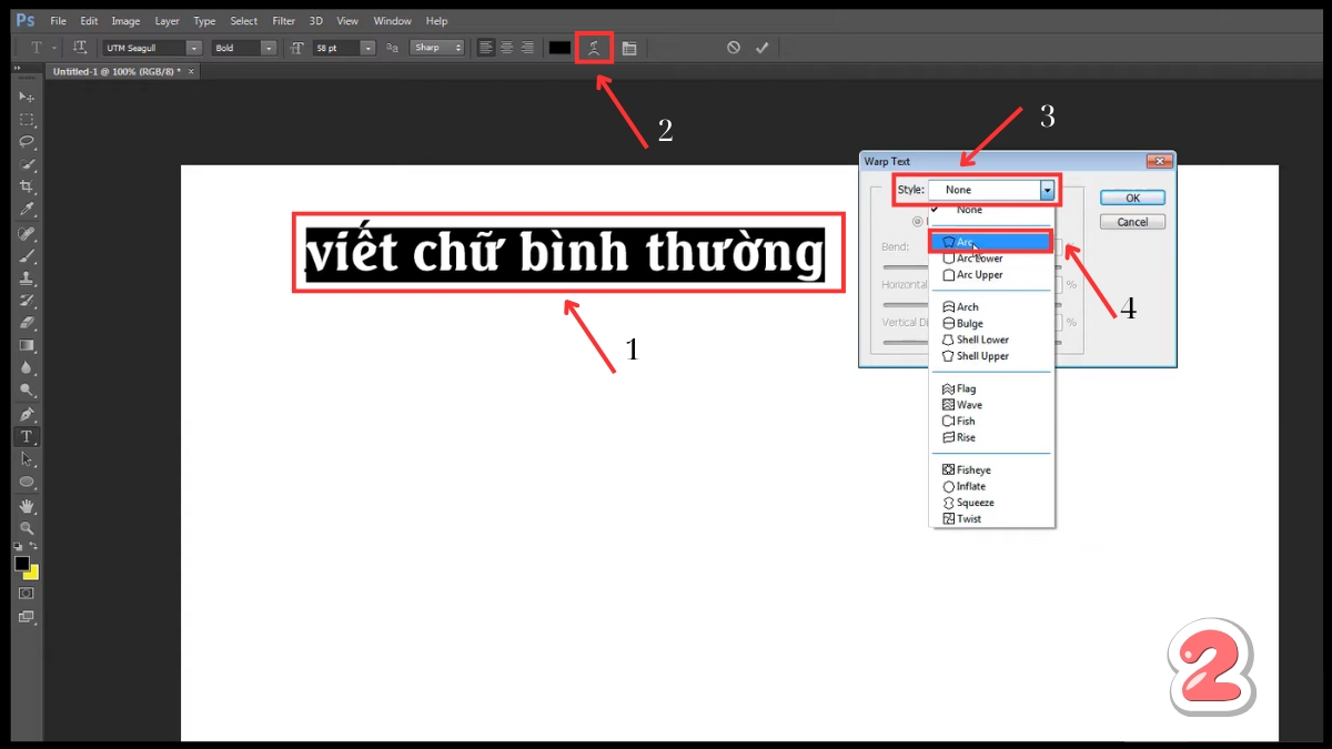 Tạo chữ uốn cong trong Photoshop với Wrap Text bước 2