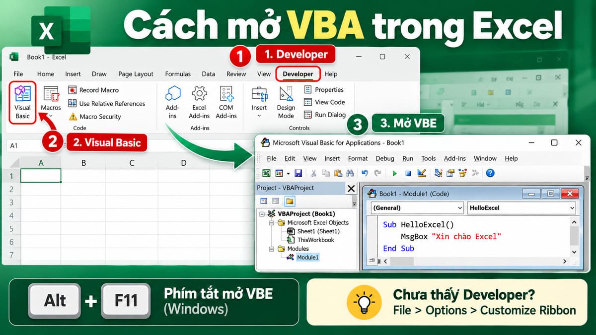 Hướng dẫn các cách mở trình soạn thảo VBA trong Excel