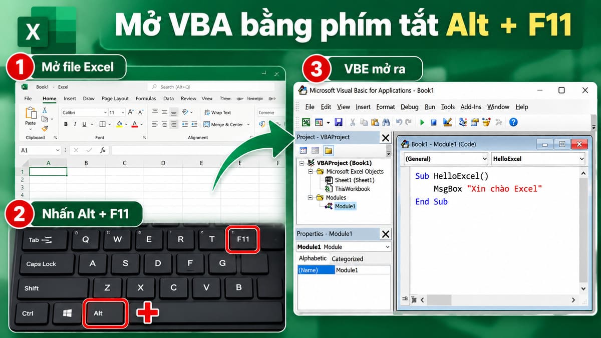 Sử dụng phím tắt Alt F11