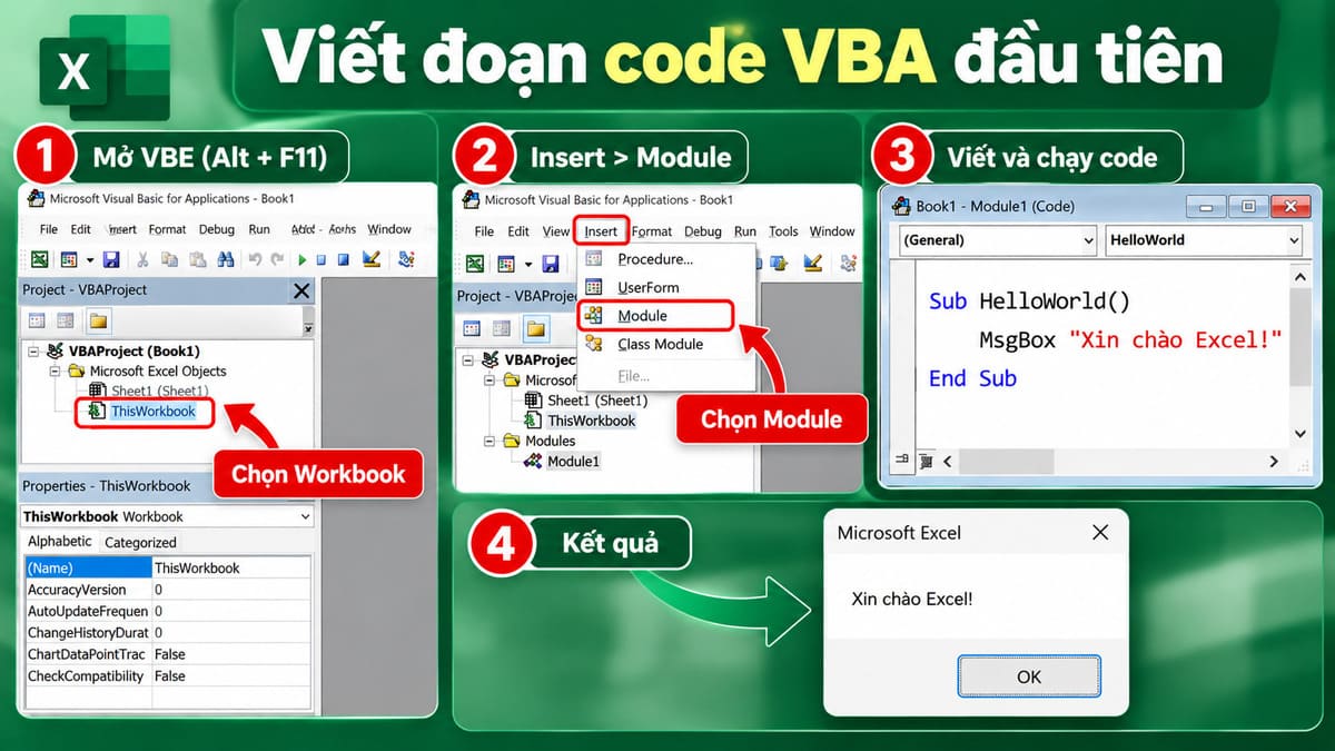 Cách tạo Module để viết mã VBA