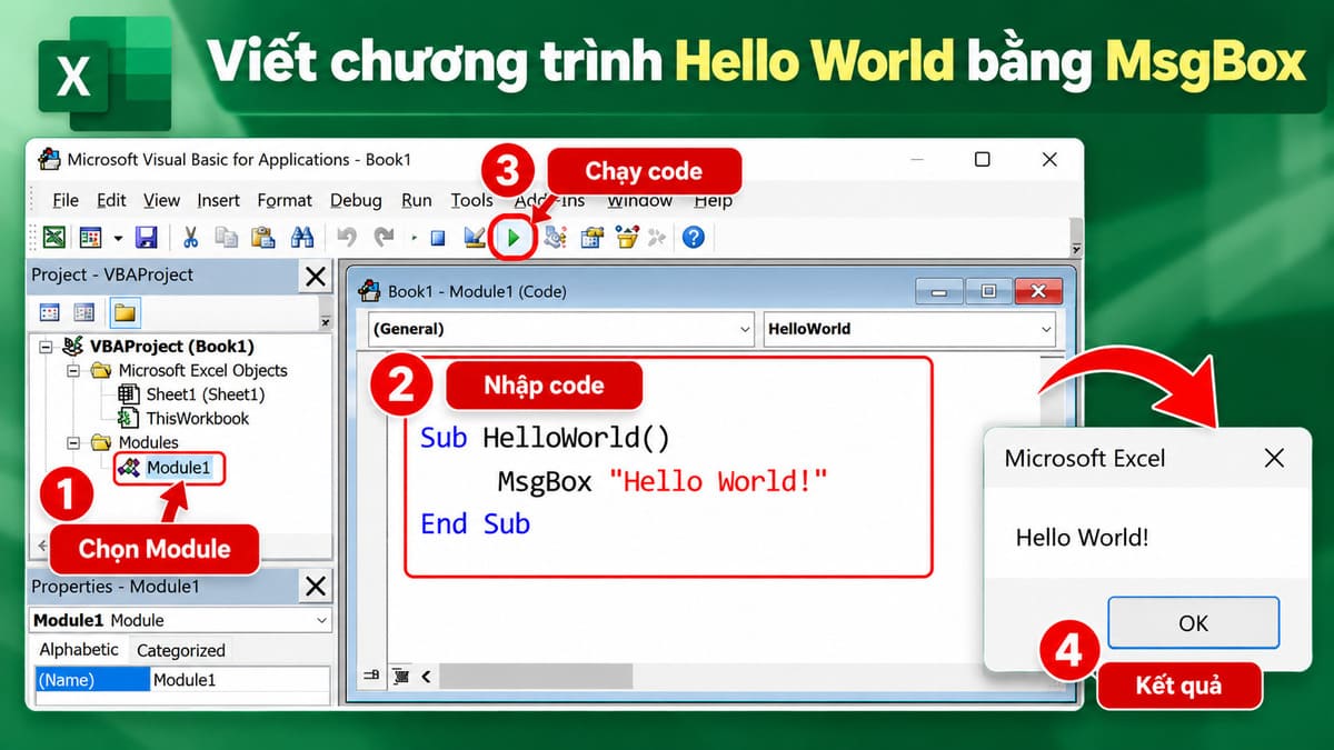 Viết chương trình Hello World bằng MsgBox