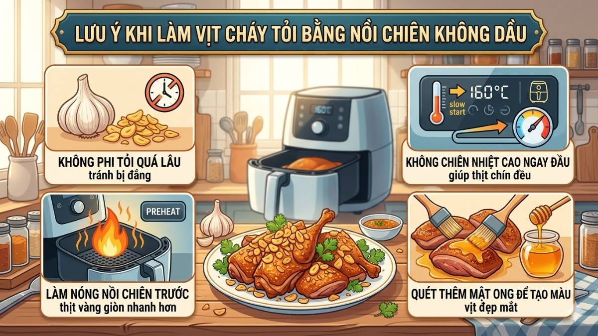 Những lưu ý khi làm vịt cháy tỏi bằng nồi chiên không dầu