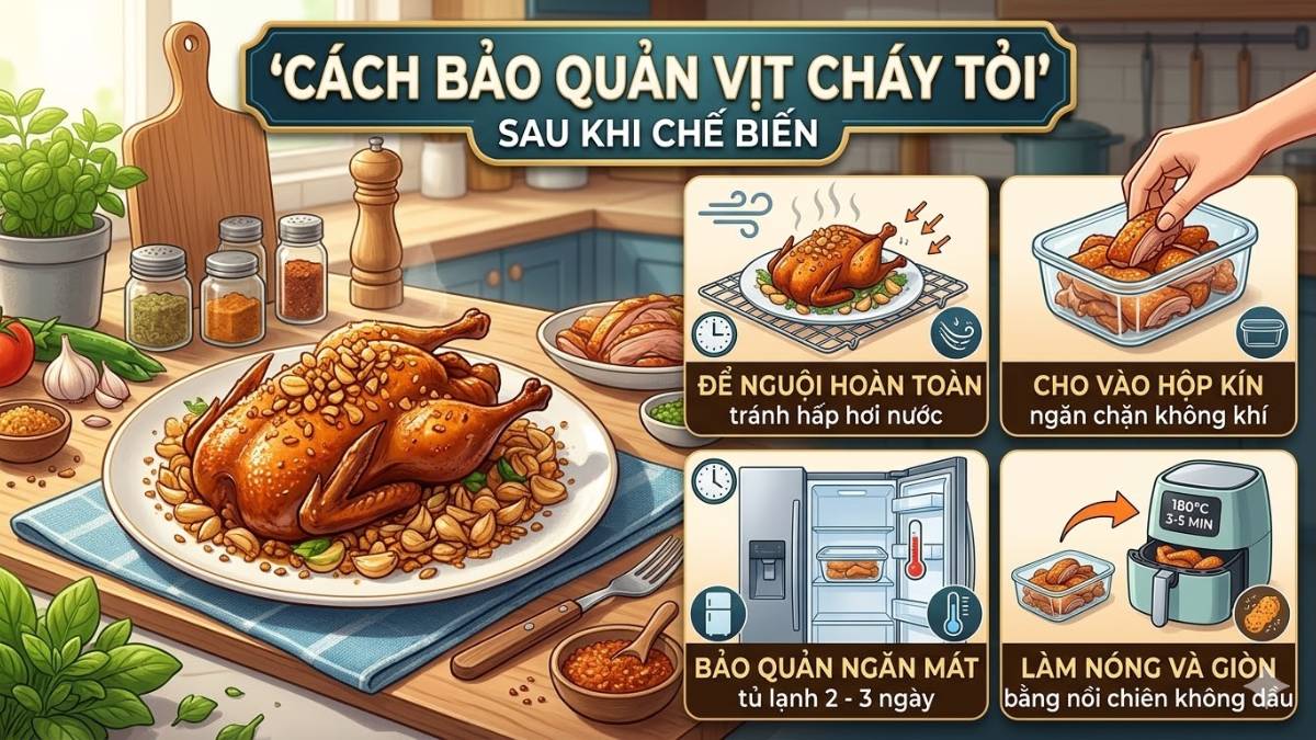 Cách bảo quản vịt cháy tỏi sau khi chế biến