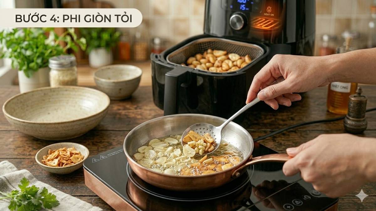 Cách làm vịt cháy tỏi bằng nồi chiên không dầu - Phi giòn tỏi