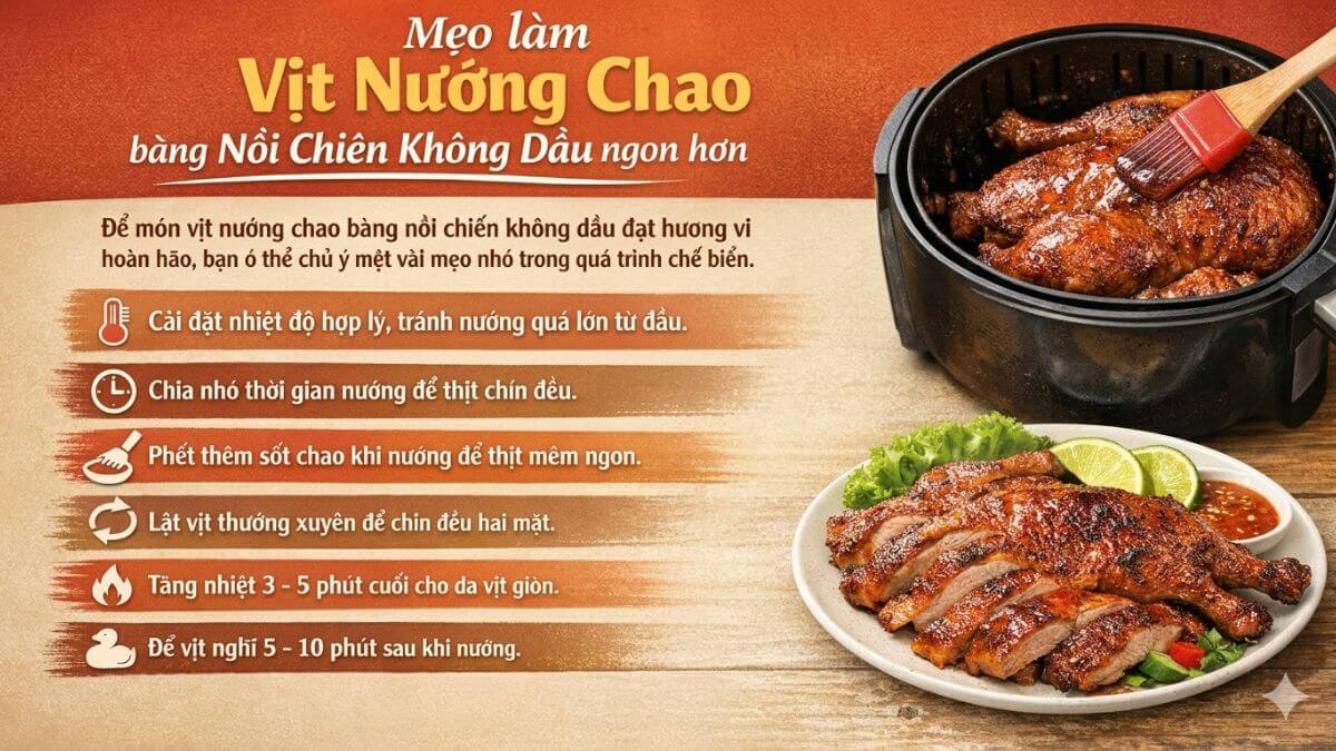 Mẹo làm vịt nướng chao bằng nồi chiên không dầu ngon hơn