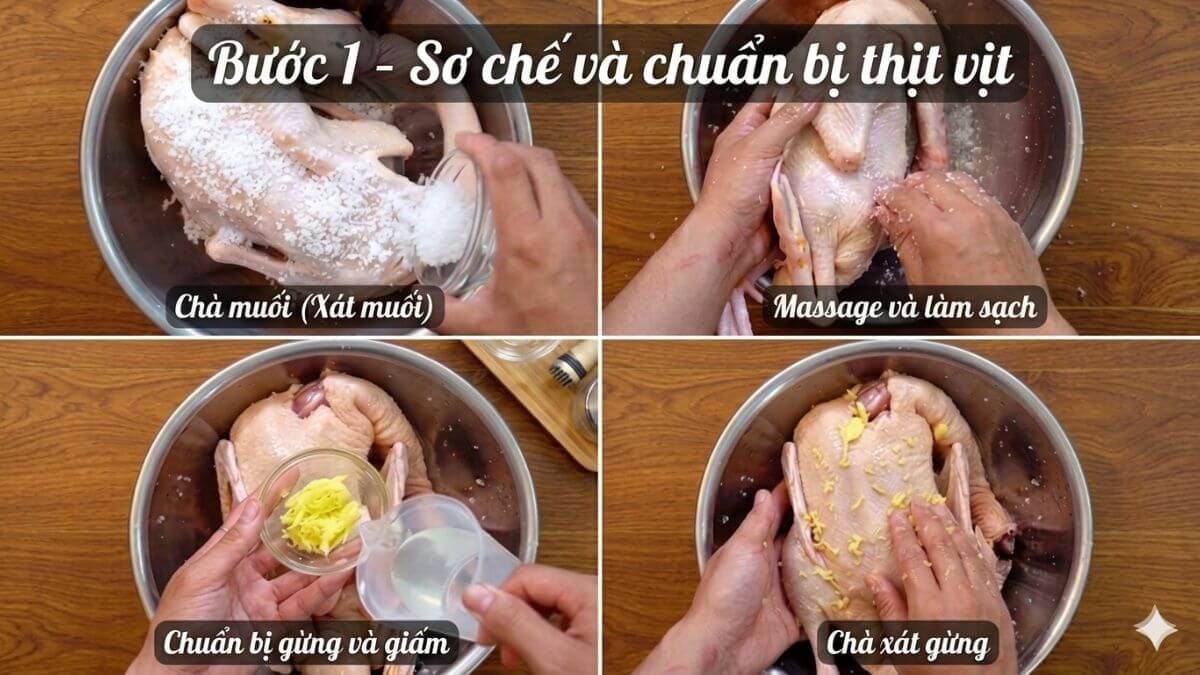 Cách làm vịt nướng chao bằng nồi chiên không dầu - Bước 1 sơ chế và chuẩn bị thịt vịt