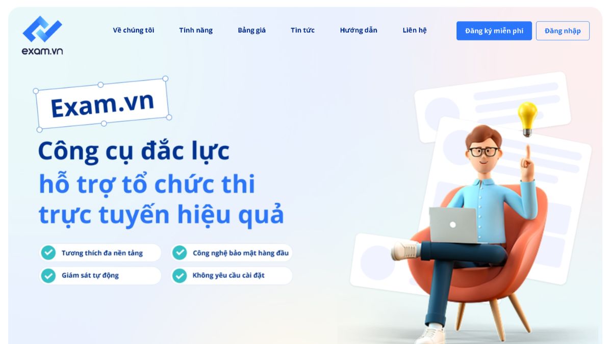 Exam.vn là web tạo trắc nghiệm Online đơn giản
