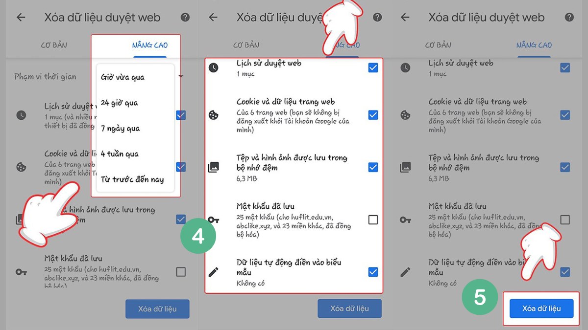 Xóa Cache trên Chrome Android và iOS điện thoại bước 5 (Hình minh họa)