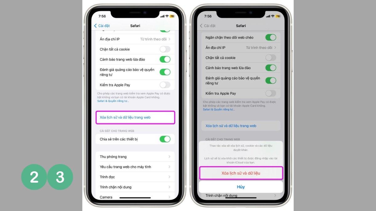 Xóa Cache Safari trên iOS bước 3 (Hình minh họa)