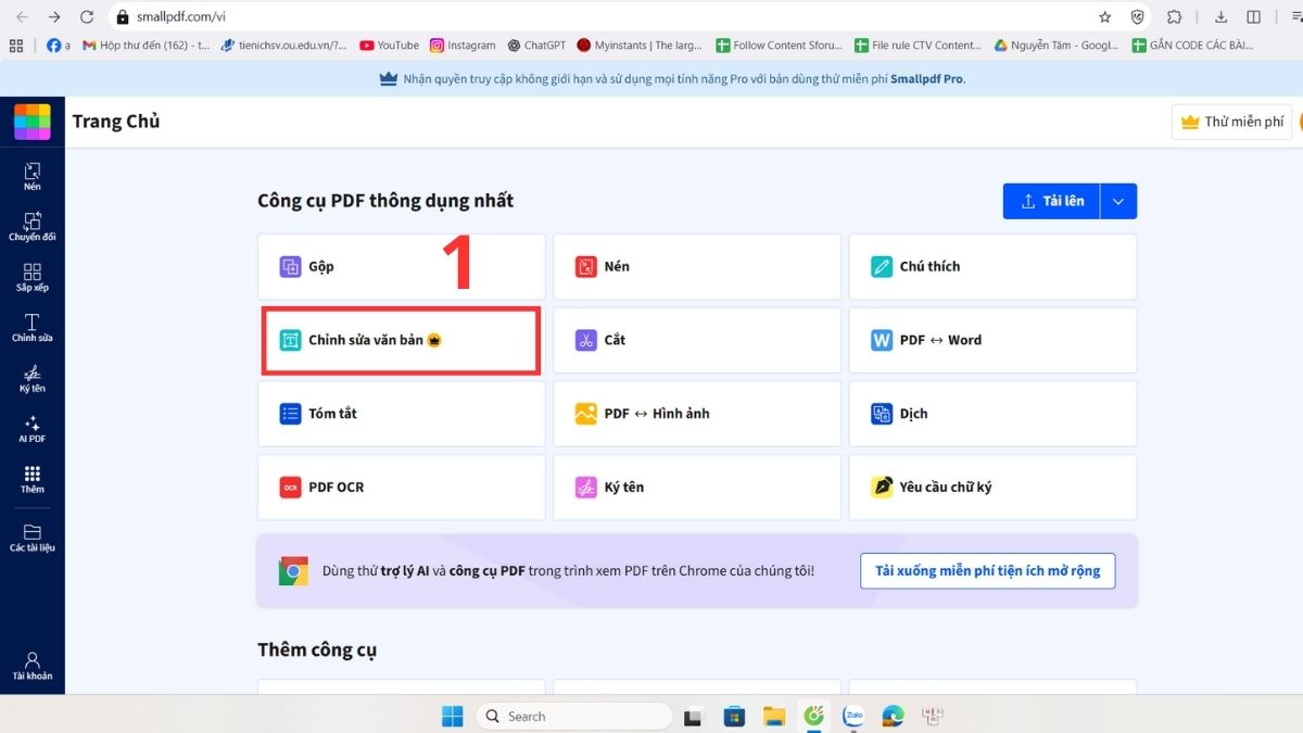 Xóa chữ trong PDF bằng SmallPDF bước 1