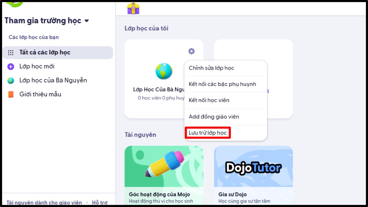 Cách lưu trữ lớp học trên phiên bản Web bước 3 (Hình minh họa)