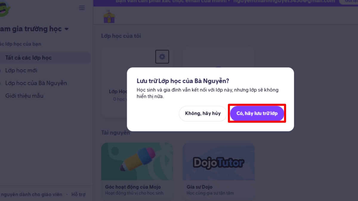 Cách lưu trữ lớp học trên phiên bản Web bước 4 (Hình minh họa)