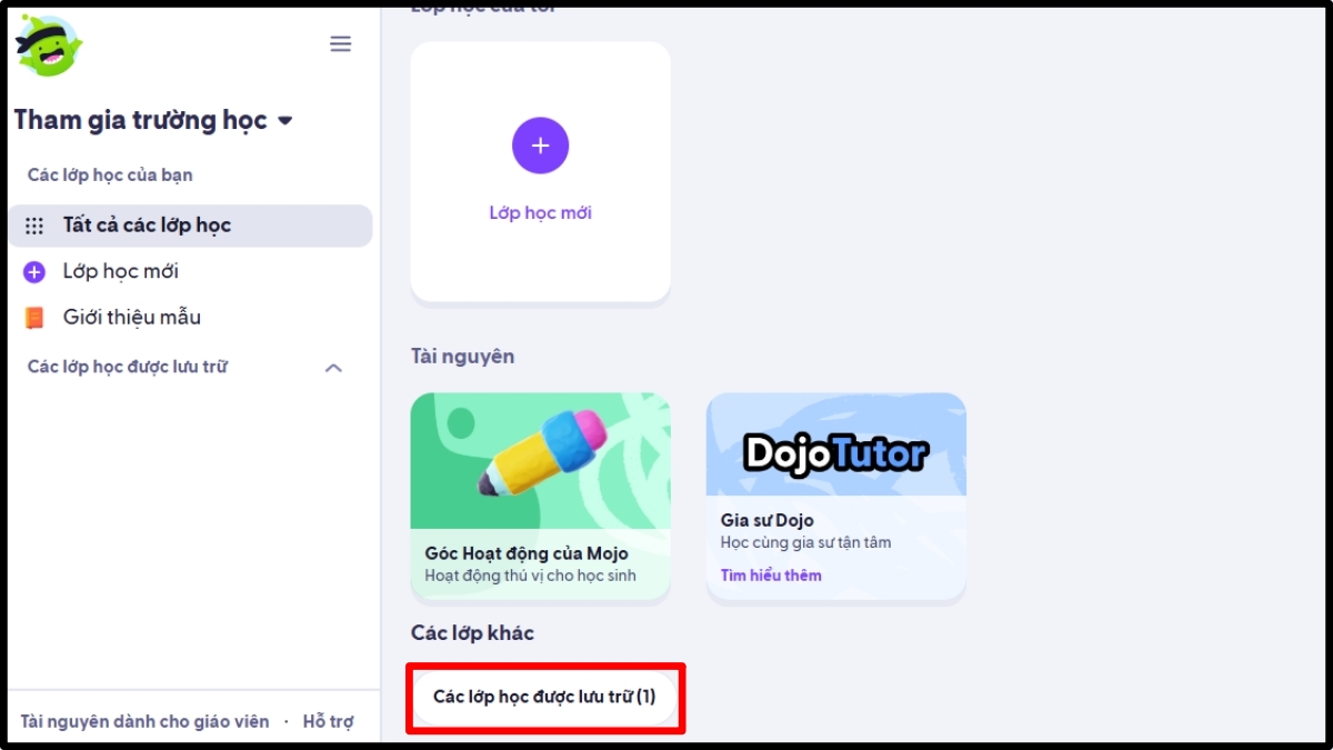 Cách khôi phục lớp học trên ClassDojo đã lưu trữ bước 1 (Hình minh họa)