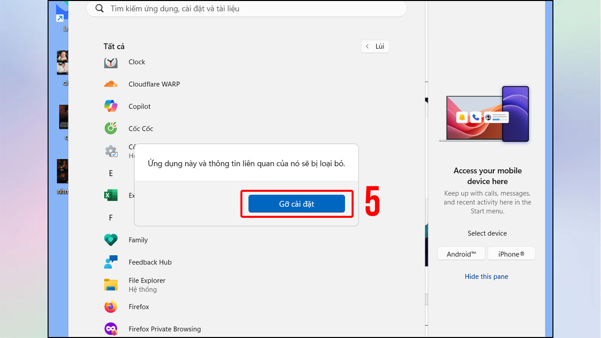Gỡ ứng dụng thông qua Start Menu bước 3