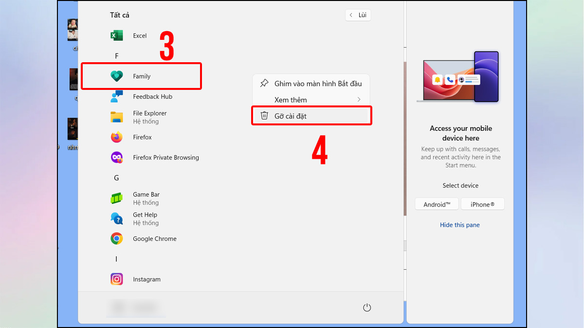 Gỡ ứng dụng thông qua Start Menu bước 2