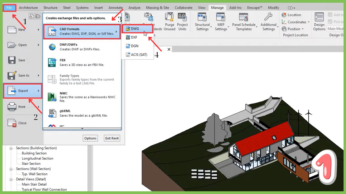 Hướng dẫn xuất file từ Revit sang SketchUp bước 1 (Hình minh họa)