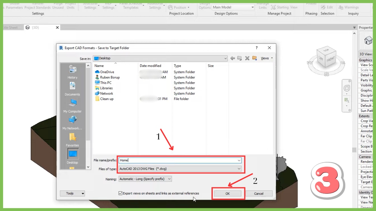Hướng dẫn xuất file từ Revit sang SketchUp bước 3 (Hình minh họa)