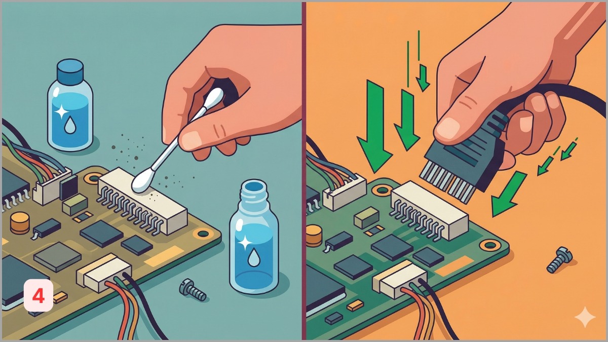 Vệ sinh các chân cắm bằng cồn