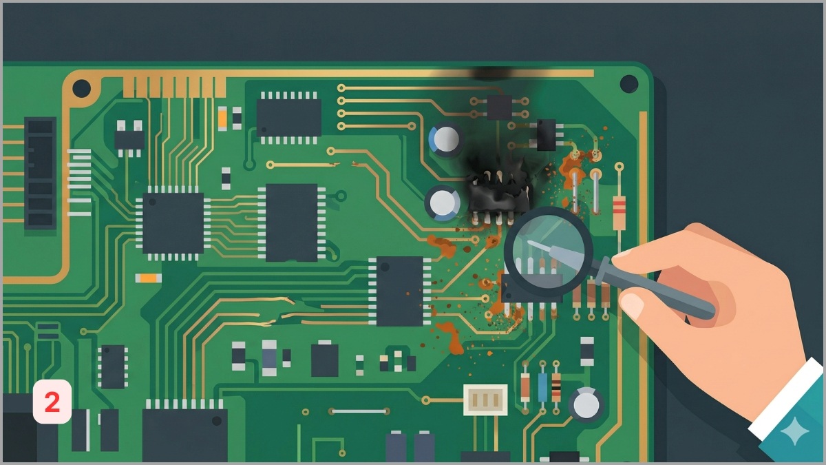 Kiểm tra các dấu hiệu cháy đen, vết ố rỉ sét