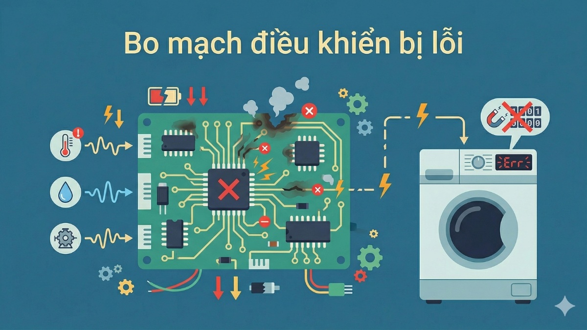 Bo mạch điều khiển máy giặt bị lỗi