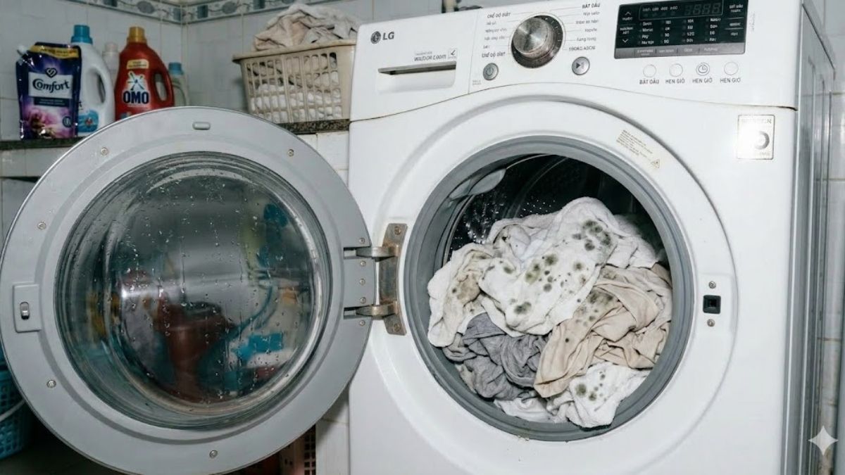 Tác hại của việc để quần áo trong máy giặt qua đêm