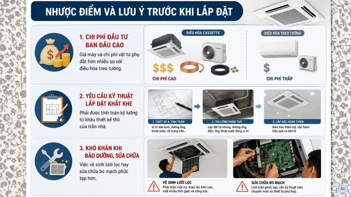 Nhược điểm và lưu ý trước khi lắp đặt điều hòa âm trần