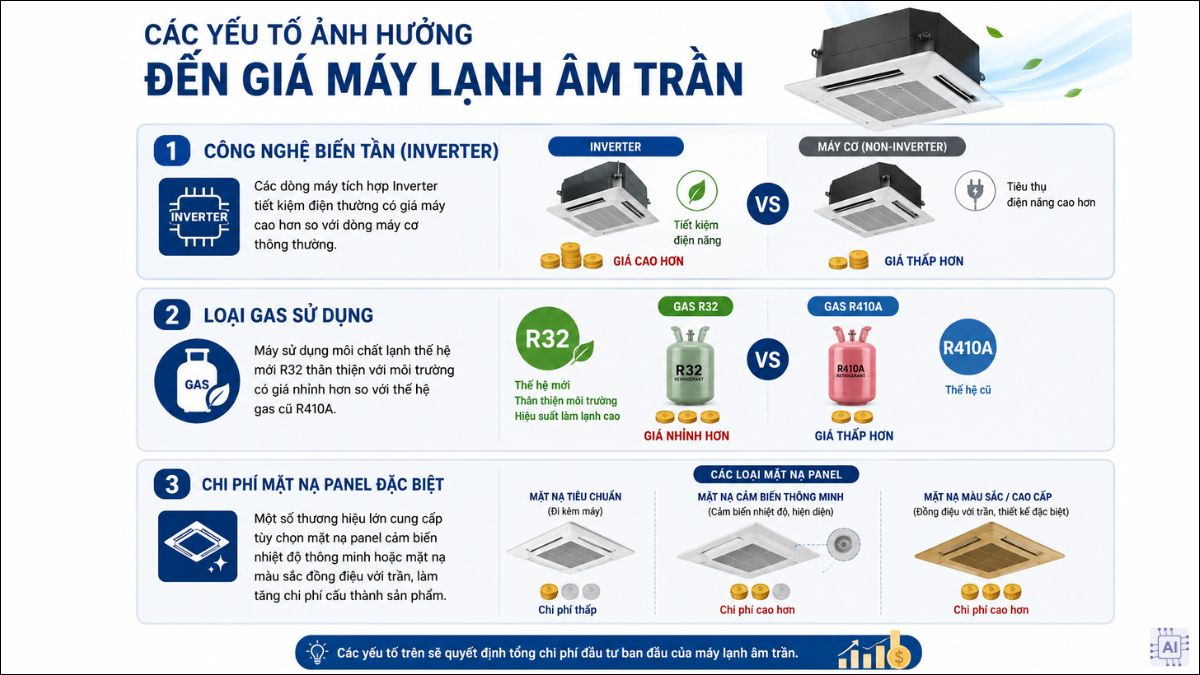 Các yếu tố ảnh hưởng đến giá máy lạnh âm trần