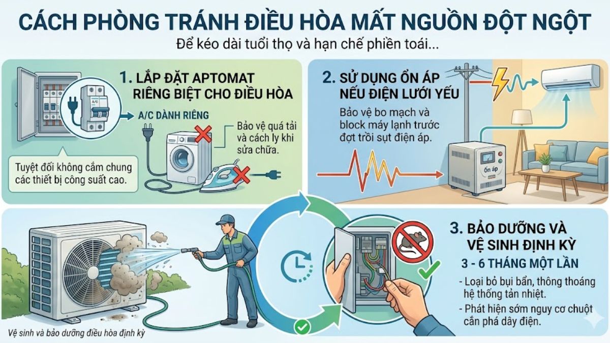 Cách phòng tránh điều hòa mất nguồn đột ngột