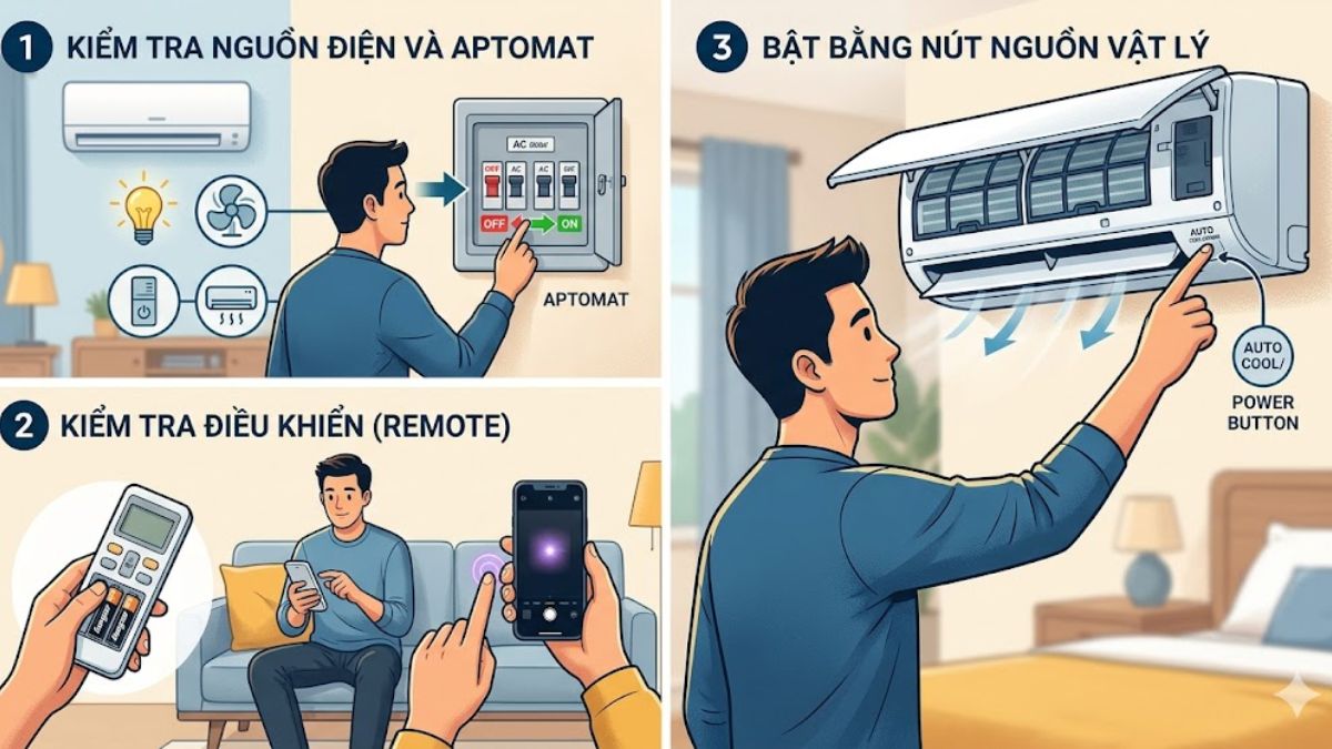 Cách sửa điều hòa không vào điện